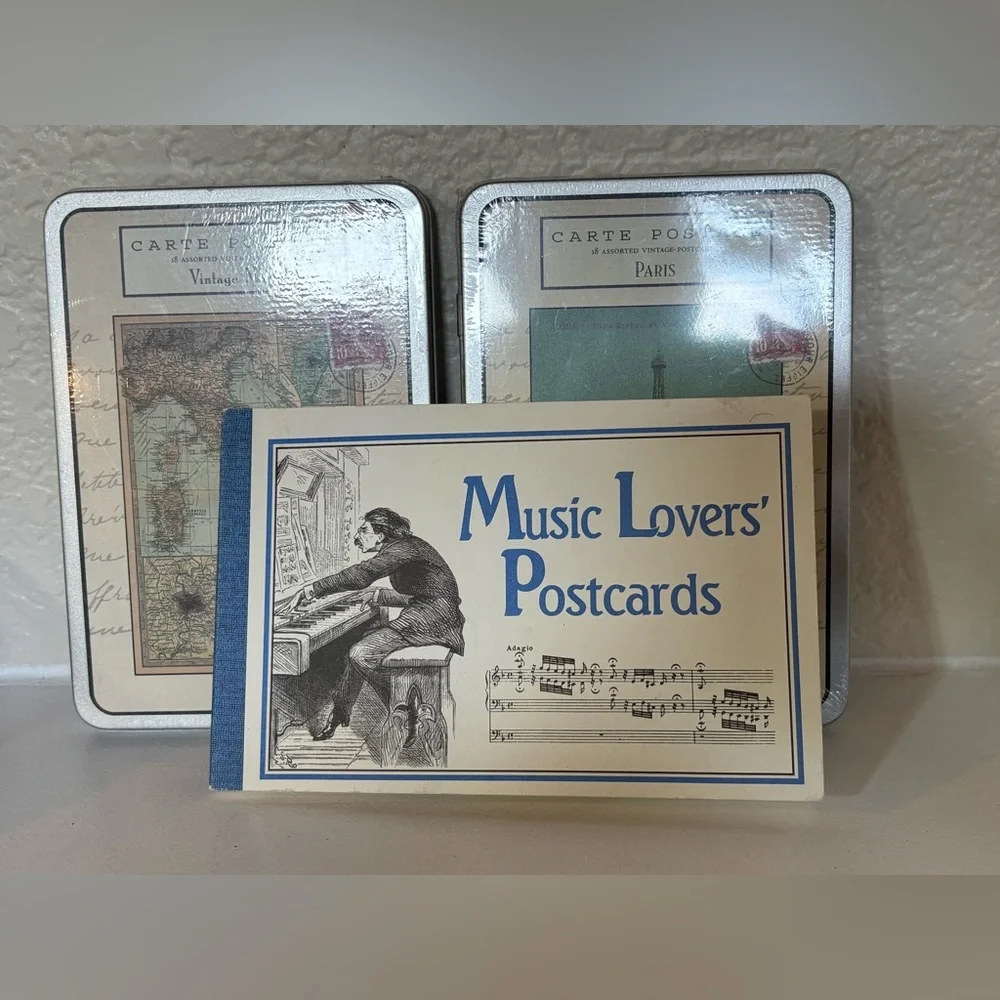 Vintage Style Carte Postale Tins with Postcards (Set of 2)